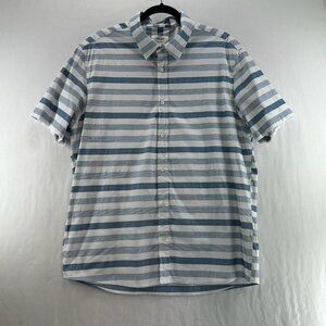 Julian & Mark Striped Button-Up Shirt Mens XL Short Sleeve Collared Blue White